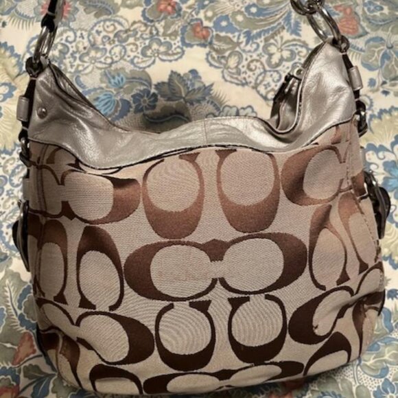 Coach Signature Jacquard Hobo in Brown and Silver - Picture 4 of 11